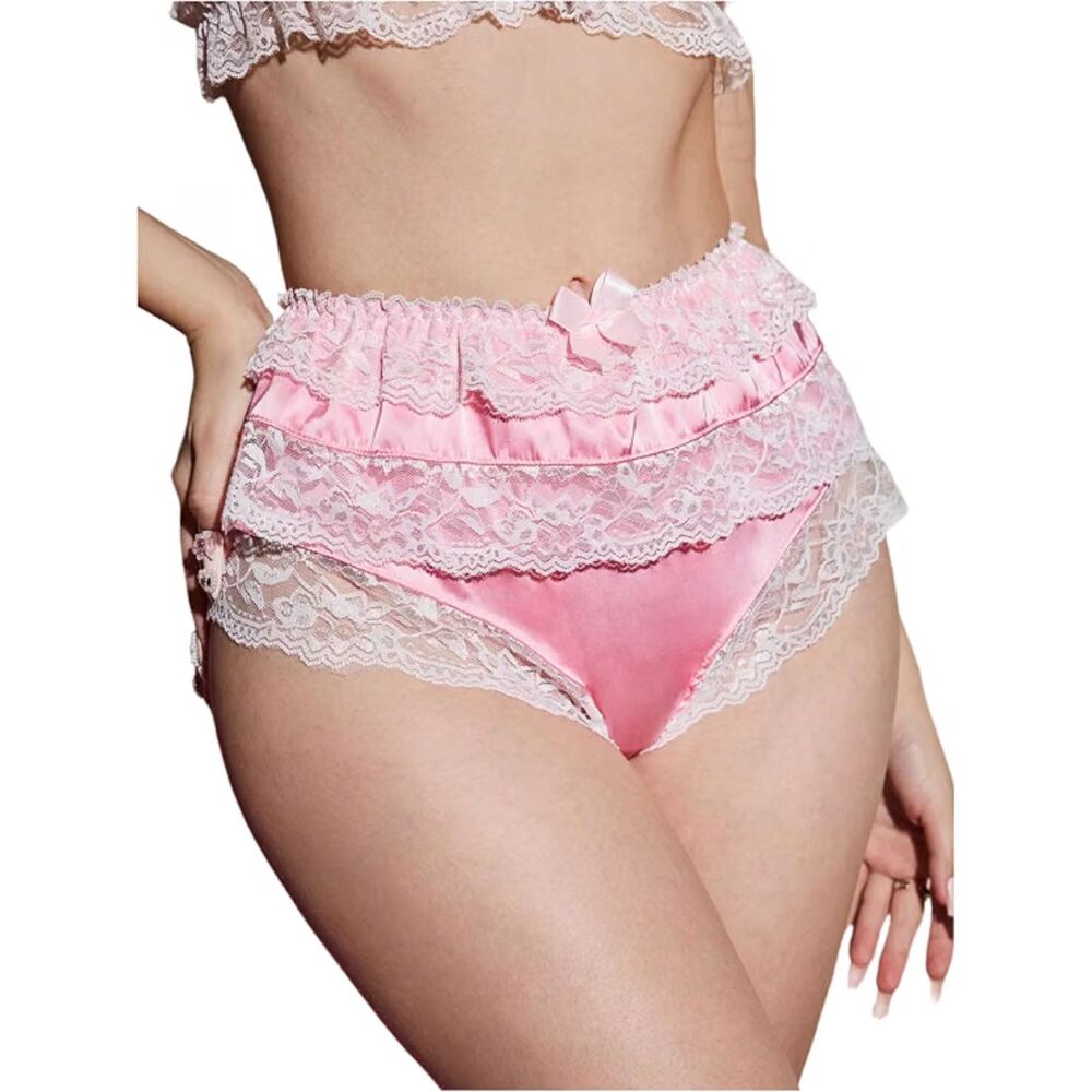 Pink Satin Lace Panty Briefs | Coquette Feminine Lingerie